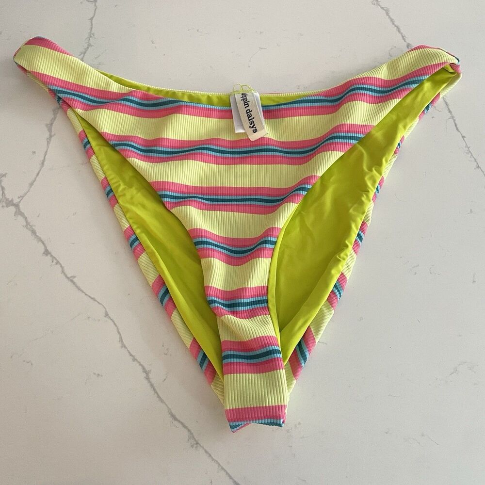 Dippin Daisys Swim Bottoms Only High Waisted Striped Seashore Sz L